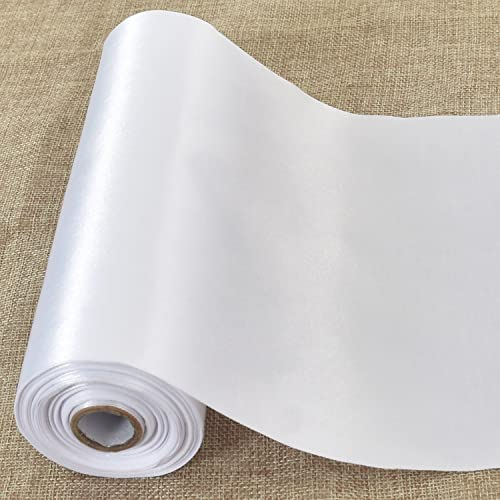 TONIFUL extra breites, weißes Satinband, 20,3 cm x 20,3 m, solides Stoffband für Tür, Baum, Zuhause, Außenbögen, Dekoration, Schneiderei, Zeremonie, Set, Grand Opening Stuhlschärpe, Nähen, Basteln