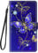Guxira Wallet Case for iPhone 13 - Silicone Leather Protective Flip Case With Lanyard, Card Slots, Magnetic Closure - Cute Shockproof Purple Butterfly Cover