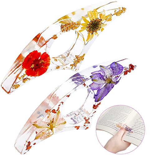 Outus Buchseitenhalter aus Kunstharz, getrocknete Blumen, transparenter Daumenring, handgefertigt, personalisiertes Lesezeichen, Lesezubehör für Lehrer, Liebhaber, literarisch (bezaubernder Stil), 2