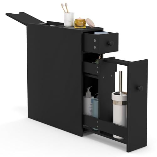 CASART Floor Storage Cabinet, Wooden Modern Storage Cabinet with Doors, Corner Cupboard for Bathroom, Bedroom, Kitchen and Hallway (Black)