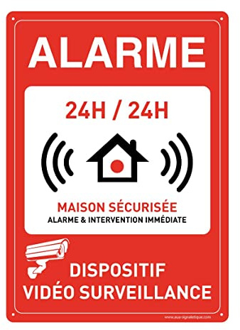 AUA SIGNALETIQUE - Panneau Prépercé (4 Trous) avec Angles arrondis - PVC Rigide 1.5 mm - (350x490 mm, Alarme Dispositif Vidéo Surveillance)