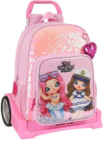 Safta, Mochila 180 con Carro Evolution Nanana Sparkles 33X42X14Cm Unisex niños, Multicolor, Estándar