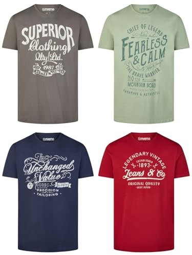 riverso Tshirt Herren Baumwolle Regular Fit RIVLeon 4er Set Pack Rundhals | Kurzarm Sommer Tee Shirt Print Grün Blau Weiß Grau Rot Orange S M L XL 2XL 3XL 4XL 5XL
