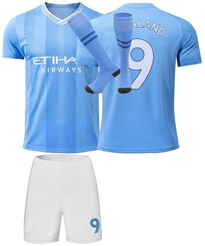Mokiss Erling #9 Blue Kinder Trikot Fußball Neu Saison, Shorts Socken Jugendgrößen (Heim,30)