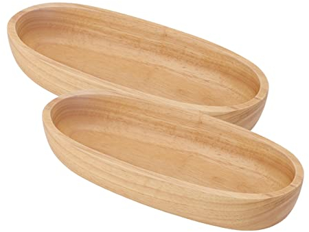 Oumefar Natural Wooden Dough Bowls for Decor, Long Carved Oval Kitchen Counter Fruit Wood Dough Bowl Long Wooden Bowl Wooden Home Decor Dining Room Coffee Table Decor Centerpieces