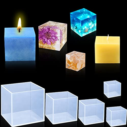 FineInno 5 Stück Würfel Silikonform Epoxidharz Cube Resin Mold 2,2/3,3/4,4/5,4/6,4cm Quadrat Gießform Harz Form Würfelform Gießharz Formen für Kerze Seife Schmuck