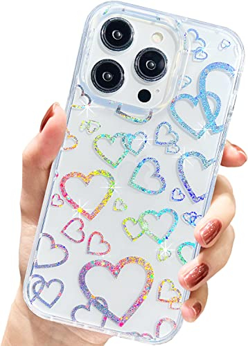 AMART für iPhone 14 Pro Hülle,Durchsichtig Glitzer Herz Muster HandyHülle Klar mit Herzen Motiv Aesthetic Frauen Mädchen Stoßfeste Schutzhülle für iPhone 14 Pro(6.1 Zoll)