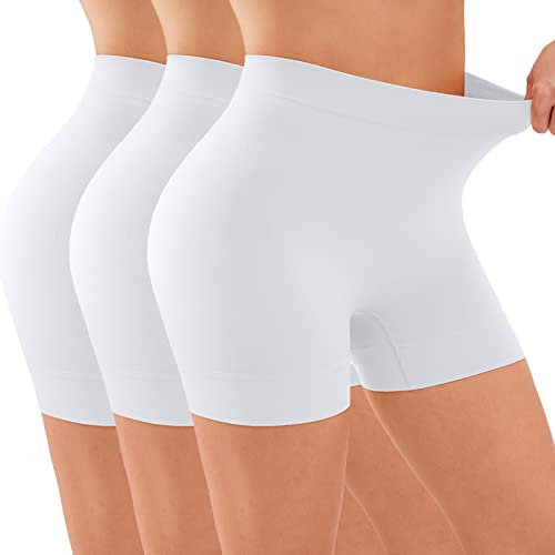 YADIFEN Radlerhose Damen Kurze Hose Shorts Leggings, Sehr Kurz Unter Kleid Rock Anti Scheuern Bequem Hohe Taille Boxershorts Hotpants, 3er Weiß, S