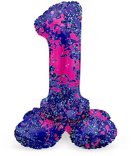 Folat 63921 Luftballon Geburtstag Stehender Ziffer Zahl 1 Paint Splash Lila Weltraum 72 cm - Decoration Geburtstagdeko, Ballon Zahl, Kein Helium erforderlich