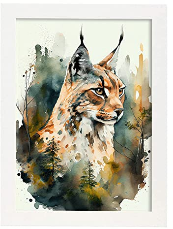 Nacnic Luchs 1 im Aquarell Stil. Vollfarbige Illustrationen von wilden Tieren in der Natur. Innenarchitektur und Dekoration. A4 weißen Rahmen.