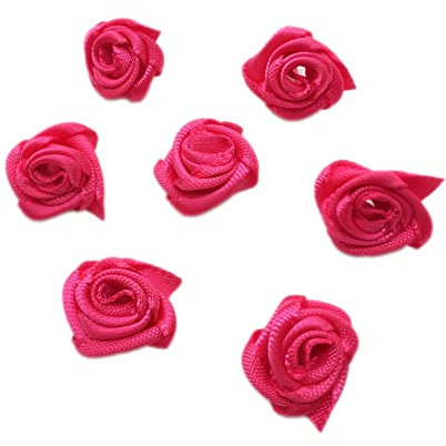 100 Stück Rosen 1.5cm kleine Kunstblumen Rosenköpfe Satinrosen Aufnäher Blumen Applikationen zum Basteln Patches Deko-Rosen Mini-Stoffrosen DIY Accessories Party Hause Hochzeit Dekoration,Rose