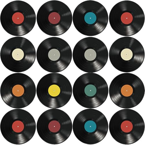 FOMIYES 16pcs Blank Vinyl Records Retro Record Wall Stickers Retro Aesthetic Records Signs Fake Vinyl Records Plain Record 1950s Rock and Roll Party Decorations