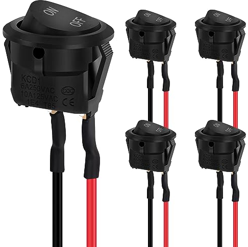 Hanibos 5 Pièces Interrupteur à Bascule Rond, Mini Bouton ON OFF 10 A/125 V 6 A/250 V Voiture Interrupteur Noir pour Bateau, Appareils Ménagers