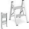 GYMAX Escabeau 2 Marches en Aluminium, Marchepied Pliable avec Pédale Large & Pieds Antidérapants, Charge 150 kg, Portable & Léger, pour Maison, Bureau, Garage