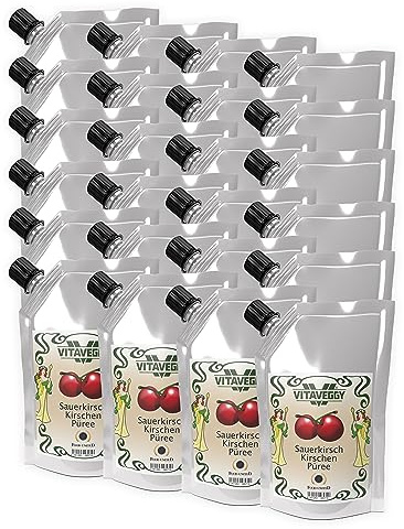 VITAVEGGY SAUERKIRSCHEN-PÜREE 24x1kg Fruchtpüree aus Sauerkirschen von Food-United sour-cherry-puree für Kirschsaft Sauerkirsch-Smoothie Kirschen-Cocktails ohne Aroma- und Konservierungsmittel (24)