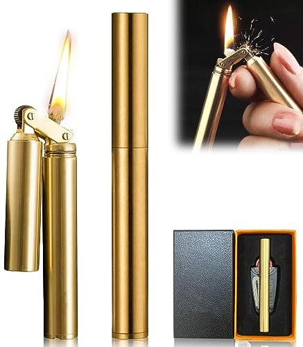 Encendedor Creativo Nunchaku de Queroseno - Trinchero de Latón Resistente al Viento Con Caja de Regalo, Hilo de Algodón de Pedernal y Mini Portátil Plegable