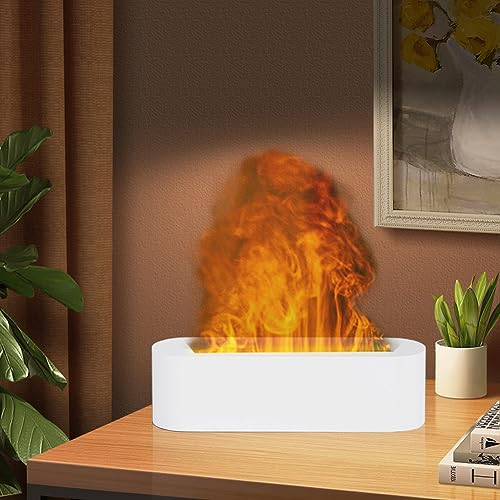 Aroma Diffuser Weiß, Aroma Diffuser Ätherische Öle Diffusor Duftlampe für Ätherische Öle, Luftbefeuchter Humidifier für Zuhause Büro, Raumduft oder Yoga (7 Flammeneffekt)