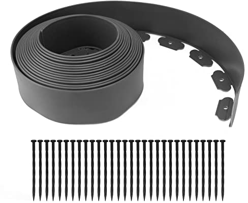 Landschaftskanten-Set, Kunststoff-Landschaftskanten ohne Graben mit Gartenkantenpfählen, Rasenkanten-Rollen-Set, Gartenumrandung ohne Graben für Rasen,(10x5x1000cm/3.9x2.0x393.7in-Grau)