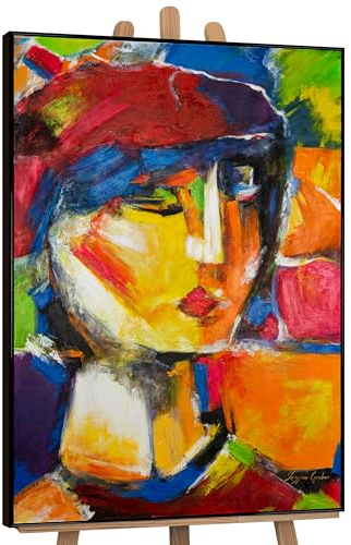 YS-Art Pop Art Abstrakt Acryl Gemälde auf Leinwand lebhaftes Outfit handgemalt Wandbilder Wohnzimmer modern Wohndekor Bild Frau bunt echtes Kunstwerk 140x100 cm