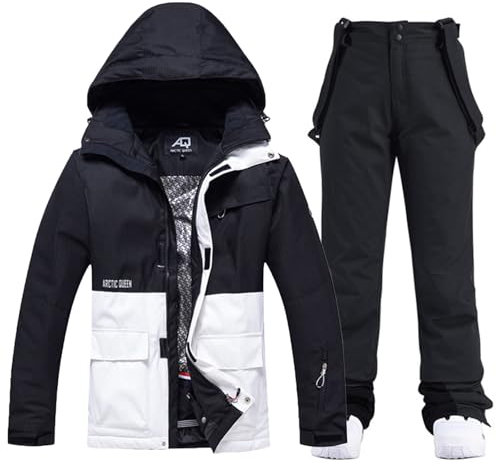 ALSOGO Damen Skijacke & Skihose Set Skianzug 2 teilig Schneeanzug Wasserdicht Warm Winterjacke mit Abnehmbare Kapuzen zum Skifahren Snowboarden Schneejacke Schneehose TY133BKW Schwarz S