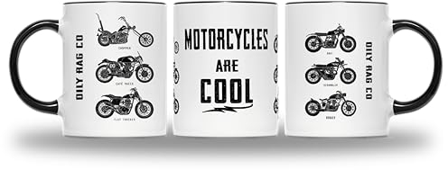 Oily Rag Motorcycles are Cool Mug Tea Coffee Cup - British Vintage Biker Motorbike Motorcycle Club Enthusiast Motor Co Triumph Chopper Harley Gifts Presents (Black Handle)