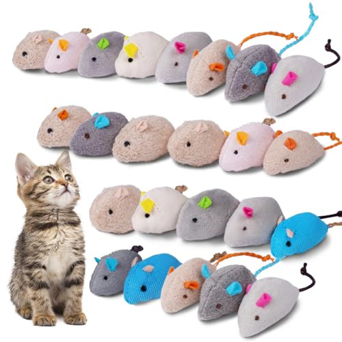 Adiwo Katzenspielzeug Maus - 24 Stück Plüsch Mäuse Mit Katzenminze, Interaktives Spielzeug Für Katzen Und Kätzchen