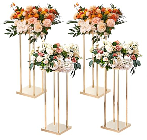 VEVOR Portafiori Cubico Colonna 4 Pezzi Matrimonio Vaso Fiori in Metallo Dorato Centrotavola per Matrimonio Altezza circa 80 cm, Espositore per Fiori per Eventi Nozze Decorazione di Feste Matrimonio