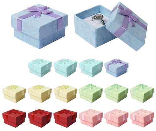 18 Stück Schmuck Geschenkbox, 4× 4× 2.6cm Kleine Ringschachtel Mit Deckel für Ringe Ohrringe (6 Farben)
