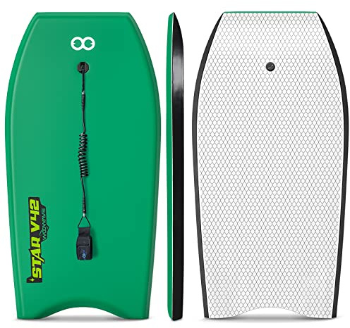 WOOWAVE Bodyboard 83,8 cm/94 cm/106,7 cm, Premium-IXPE-Körperbrett mit aufgewickelter Handgelenk-Leine, superleichter EPS-Kern und HDPE-glatter Unterseite, perfektes Surfen für Kinder, Jugendliche und