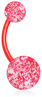 Paula & Fritz® Bauch-nabelpiercing Bio Flexibler Stab Acryl-Kugel 1,6-mm Stab-Stärke 10-mm Lang Set Bauch-Piercing Nabel-Piercing Bananabell Glitzer
