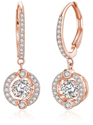 LANBEIDE Rosegold Dance Hängend Ohrringe, 14K Rosegold Kristalle Leverback Ohrringe Aus Sterlingsilber Für Damen Schmuck Geschenke