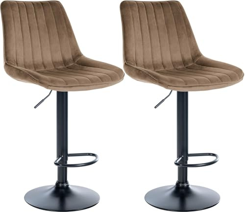 CLP 2er Set Barhocker Toni Samt I Höhenverstellbarer Barstuhl Mit Metallgestell I Thekenhocker Mit Integrierter Fußstütze Farbe braun Material Gestell Metall matt schwarz