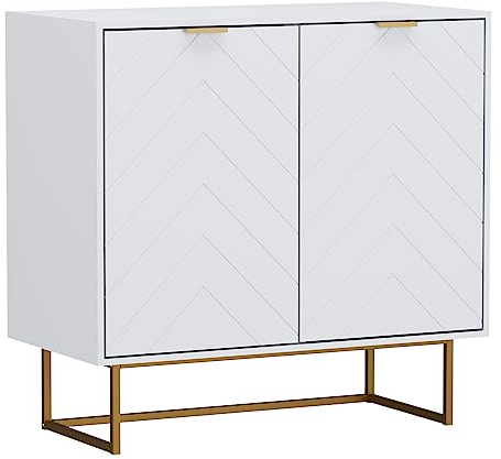 UEV Kommode mit 2 Türen, Sideboard mit Füße und verstellbare Ablagen, Küchenschrank, Anrichte, Mehrzweckschrank für Wohnzimmer Esszimmer Flur Schlafzimmer, 80x40x77,5 cm weiß