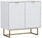 UEV Buffet Bas à 2 Portes, Armoire de Rangement avec Étagère Réglable à 3 Positions, Support 65kg, Manche et Pieds en Métal Couleur Doré, pour Salon, Chambre, Studio, 80 x 40 x 77,5 cm (Blanc)