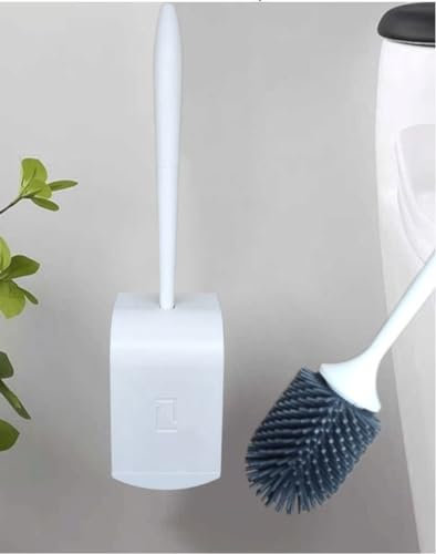 Jumadas - Toilettenbürste aus Silikon mit an der Wand befestigtem Klebestreifen – Toilettenbürste mit Edelstahlgriff – schönes Design, stehende Toilettengarnitur mit Halter –