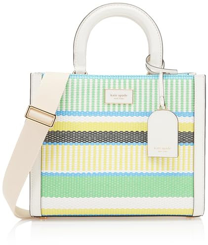 Kate Spade New York Manhattan Gestreifte gewebte Stroh-Tragetasche, klein, Grün Multi, Einheitsgröße