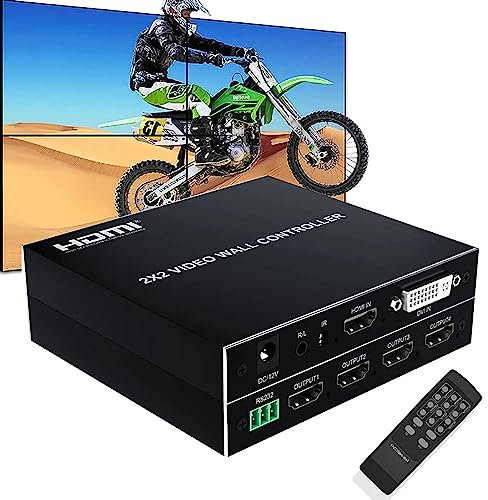 STMKB Videowand-Controller, 1080P Hochauflösender 2X2 HDMI-Videowand-Prozessor-Controller, 8 Spleißmodi, Unterstützt HDMI- Und DVI-Eingang, Unterstützt Bildspiegelung Und Fernbedienungsumschaltung