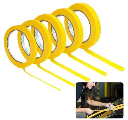 HavaCue 5 Rotoli Nastro Adesivo di Carta per Mascheratur, Pornografico Nastro Carrozziere con 0.5/0.8/1.0/1.2/1.5cm x 50m, nastro adesivo per Auto Moto Design Industriale Pittura Decorativa