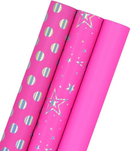 3 Rollen brillantes Geschenkpapier, 43 cm x 3 m Geburtstags-Geschenkpapierrolle, perfekt für Geburtstag, Weihnachten, Hochzeit, Party, Festival-Geschenkdekoration
