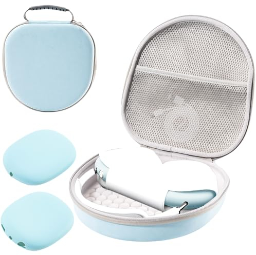 ProCase Hart Kopfhörer Tasche für AirPods Max mit 2 Smart Silikon Schutzhüllen, Hardshell Eva Tragetasche Headset Hülle Case -Hellblau