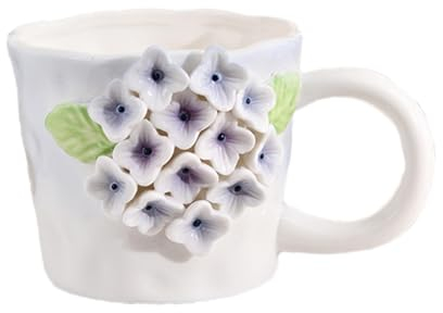 Taza de flores 3D,Taza de cerámica de flores 3D - Taza de cerámica floral hecha a mano | Taza de cerámica floral de 12 oz, taza de leche linda flor de cerámica 3D para té, café para adultos, niños