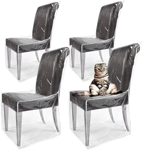 Plastic Covers for Dining Chairs, Set of 4 Clear PVC Chair Seat Cover Chair Slipcover, Protector from Water Dust Cat Scratch