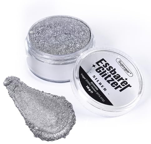 Essbarer Glitzer - 10g Silber Grau Glitzer für Getränke, Essbarer Glitzer für Cocktails, Kuchendekoration, Kekse, Erdbeeren, Schokolade, 100% lebensmittelechtes Streusel Glitzerpulver