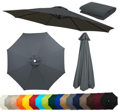 Auvent De Remplacement Pour Parasol De Terrasse 230CM 270CM 300CM, 8 Baleines Toile De Rechange Pour Parasol Déporté De Jardin, Housse De Rechange Pour Parasol De Plage(Gris,300CM-9.8FT)