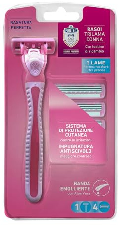 Dr. Protect Trilama Damenrasierer, 1 Rasierer + 4 Klingen (davon 1 bereits montiert) mit Aloe Vera Weichmacher Band