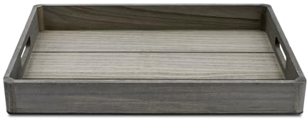 Holz Deko Tablett grau mit 2 Griffen - 36 x 26 cm - Servier und Kerzen Brett rechteckig - Kerzentablett Servierschale Tisch Deko Servier Kerzen Naturbrett Weihnachten
