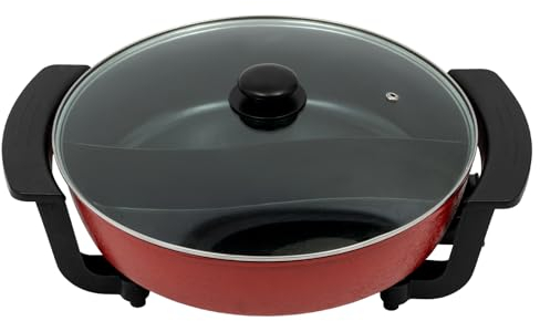 Elektrische Hot Pot,Feuertopf Chinesisches Fondue,Elektrischer Doppelseitiger Shabu Hot Pot,5-Gang Feuerkrafteinstellung,Antihaftbeschichtung,Party