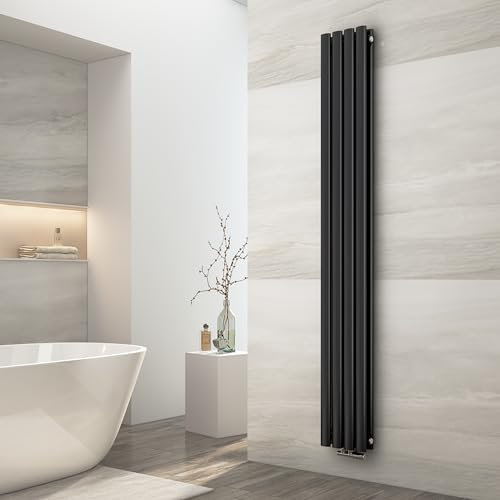 EMKE Radiador Ovalado Pequeño 1800x240 mm,Estrecho Alto Doble Tubo Radiador Vertical Conexión Central Calefacción Antracita 678 W