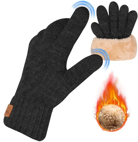 xyzmilz Handschuhe Damen Winter - Touchscreen Warme Thermo Fleece Strickhandschuhe Thermohandschuhe Outdoor Winter Fahren Radfahren Angeln Laufen Skifahren für Männer und Frauen (Schwarz, L)