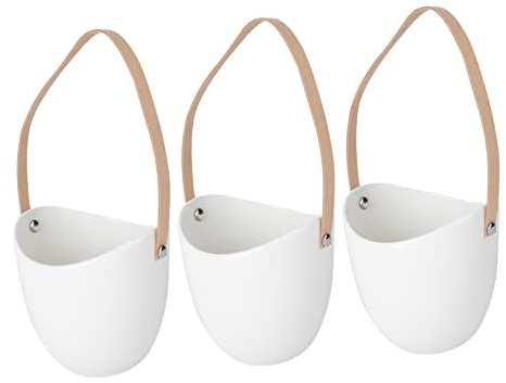 MERRYHAPY 3stücke Hängende Blumentöpfe Aus Weißem Keramik Mit Tragegurt Für Dekoration Von Innenräumen Anpflanzen Von Sukkulenten Und Anderen Pflanzen